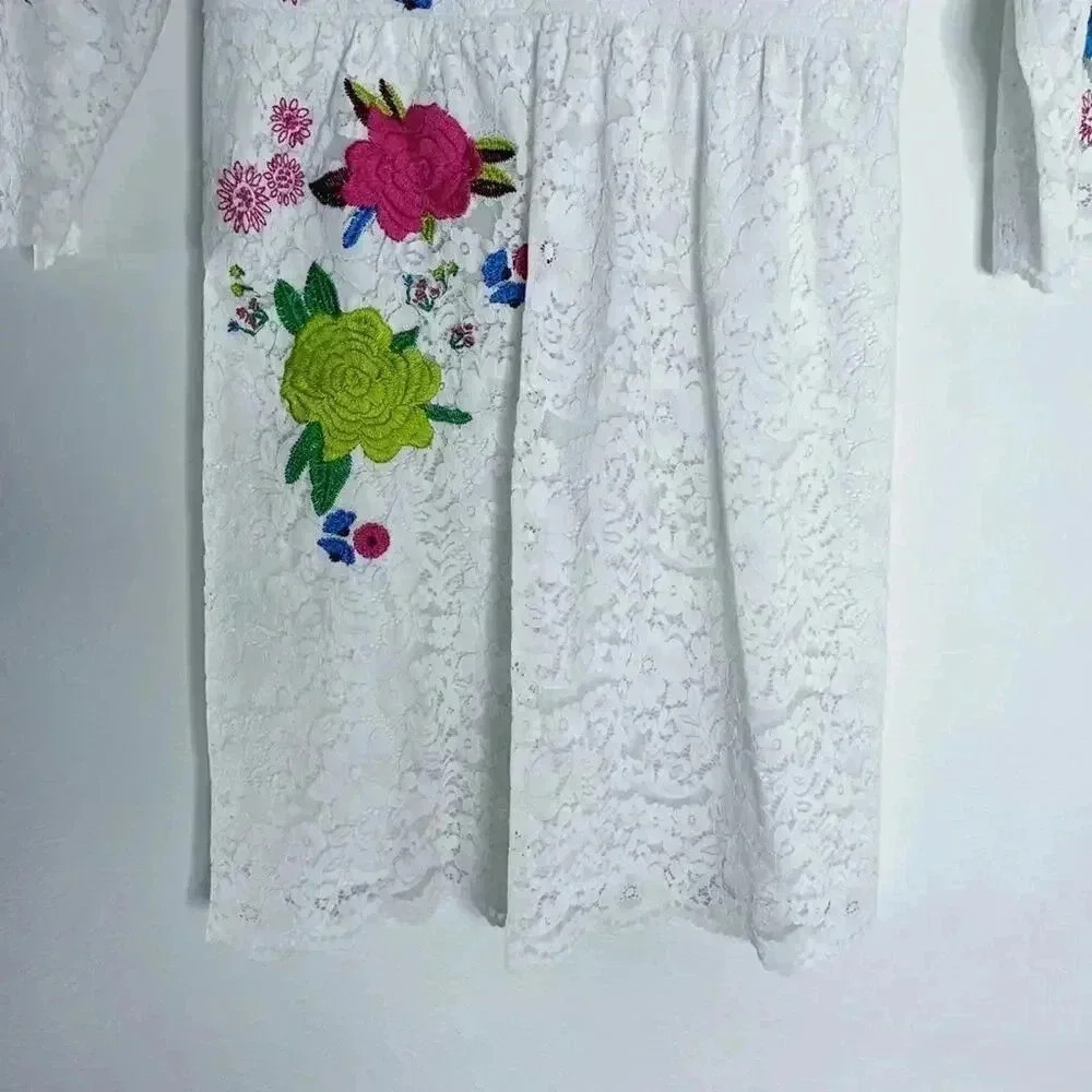 Anthropologie Tracy Reese White Lace Floral Embroidered Dress Women's Size 8 - Picture 3 of 9